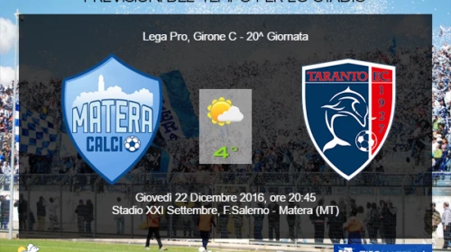 CALCIO - Il Meteo per Matera vs Taranto del 22 Dicembre 2016